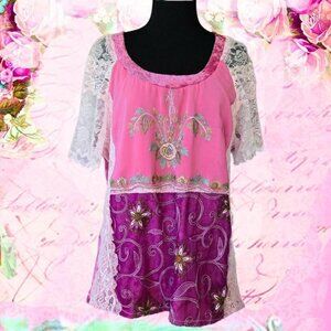 Romantic Velvet & Lace Blouse | Roselani Jasmin | Size Large